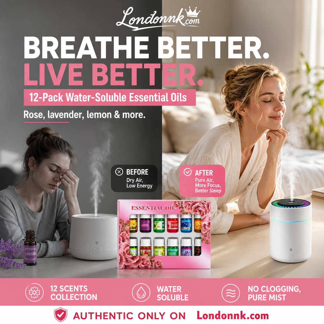 🔥Limited Time 50% Off！🎁🌺The fresh scent lifts your mood！🌷12-Pack Water Soluble Essential Oils Set
