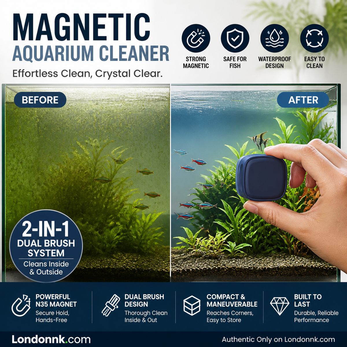 🐟 50% OFF! 50K+ sold! Magnetic aquarium cleaner – dual brush, strong N35 magnet, cleans both sides at once! 🧽✨