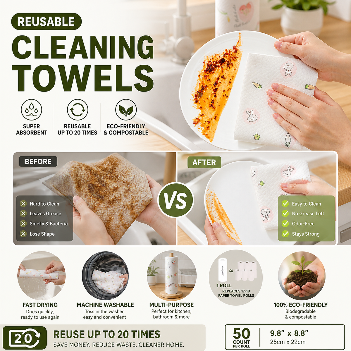 🥳HOT SALE🥳💞50K+ SOLD! Reusable Wipes – From £5.99! Washable, durable & eco-friendly. Save money, protect the planet – grab yours! ✅