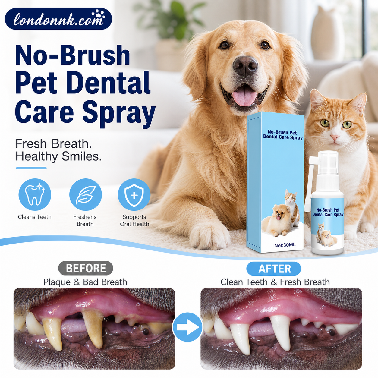 🧴 50% OFF NOW! Dental spray for pets – no brush required – natural peppermint – eliminates bad breath & plaque 🐾✨