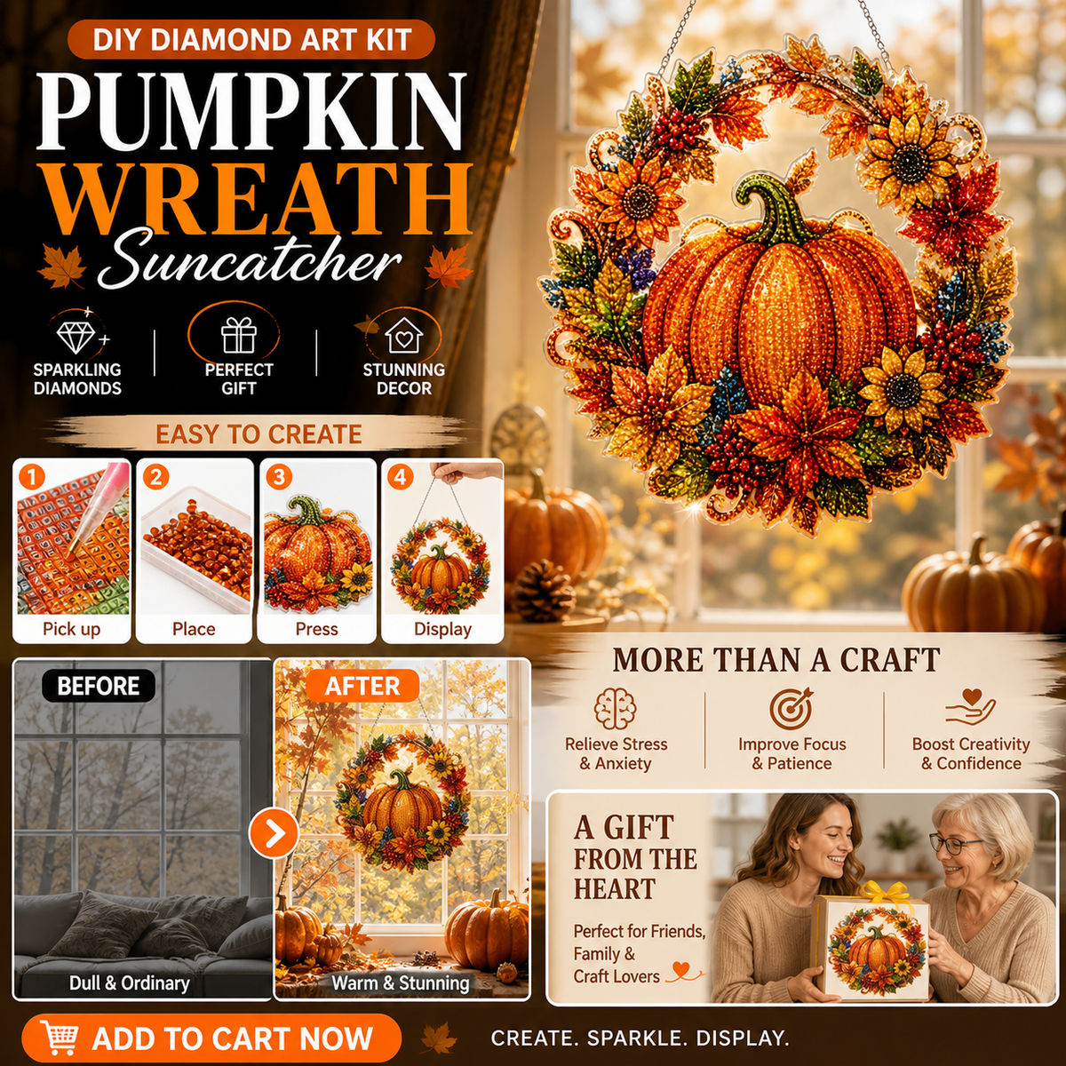 🥳HOT SALE🥳💞50K+ SOLD! Pumpkin Wreath Kit – From £10.99! Complete DIY, acrylic base & sparkling resin beads. Festive fall decor – grab yours! ✅