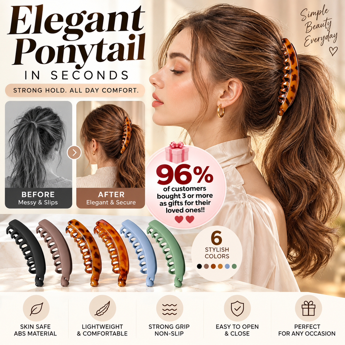 🥳HOT SALE🥳💞50K+ SOLD! Banana Hair Clips – From £6.99! Non-slip, easy open & 6 colors. Elegant ponytails – grab yours! ✅