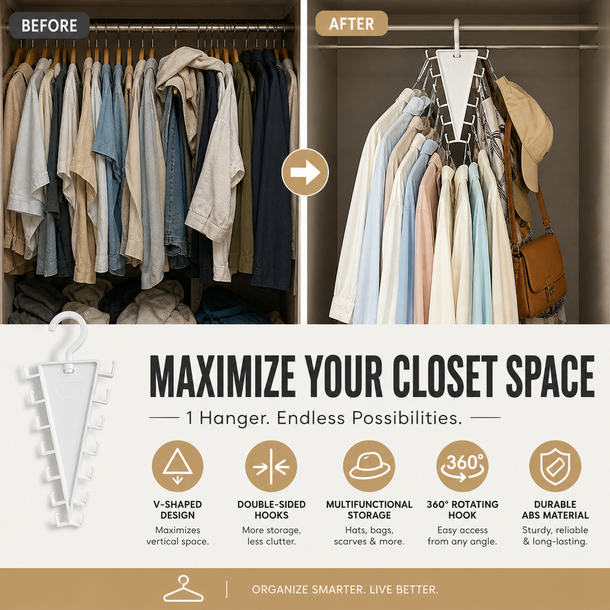 🥳HOT SALE🥳💞50K+ SOLD! Closet Organizer – From £3.99! V-shaped, double hooks & rotating. Tidy closet – grab yours! ✅