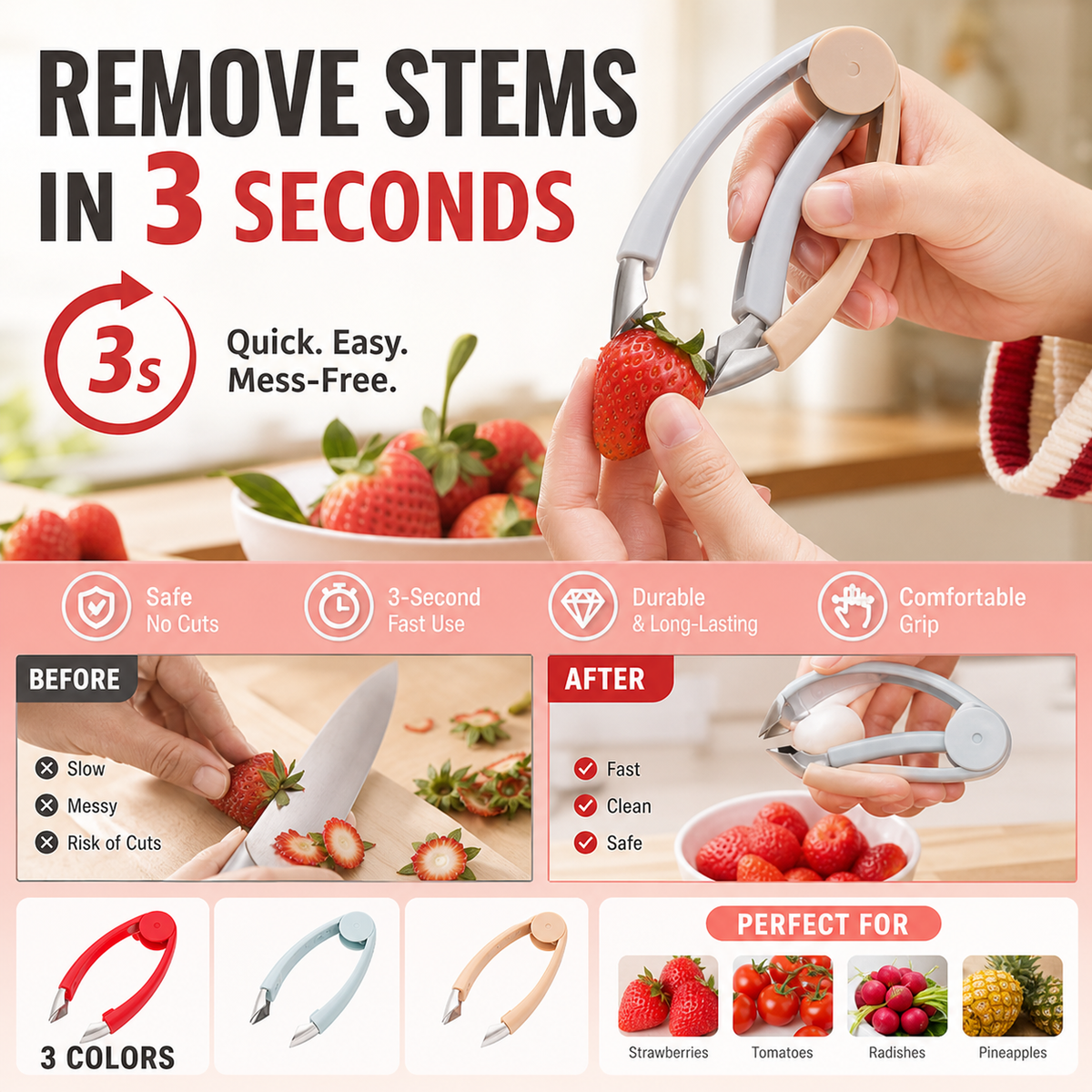 🥳HOT SALE🥳💞50K+ SOLD! Fruit Stem Remover – BUY 2 GET 1 FREE! 3-second hulling, food-grade & safe. Prep fast – grab yours! ✅