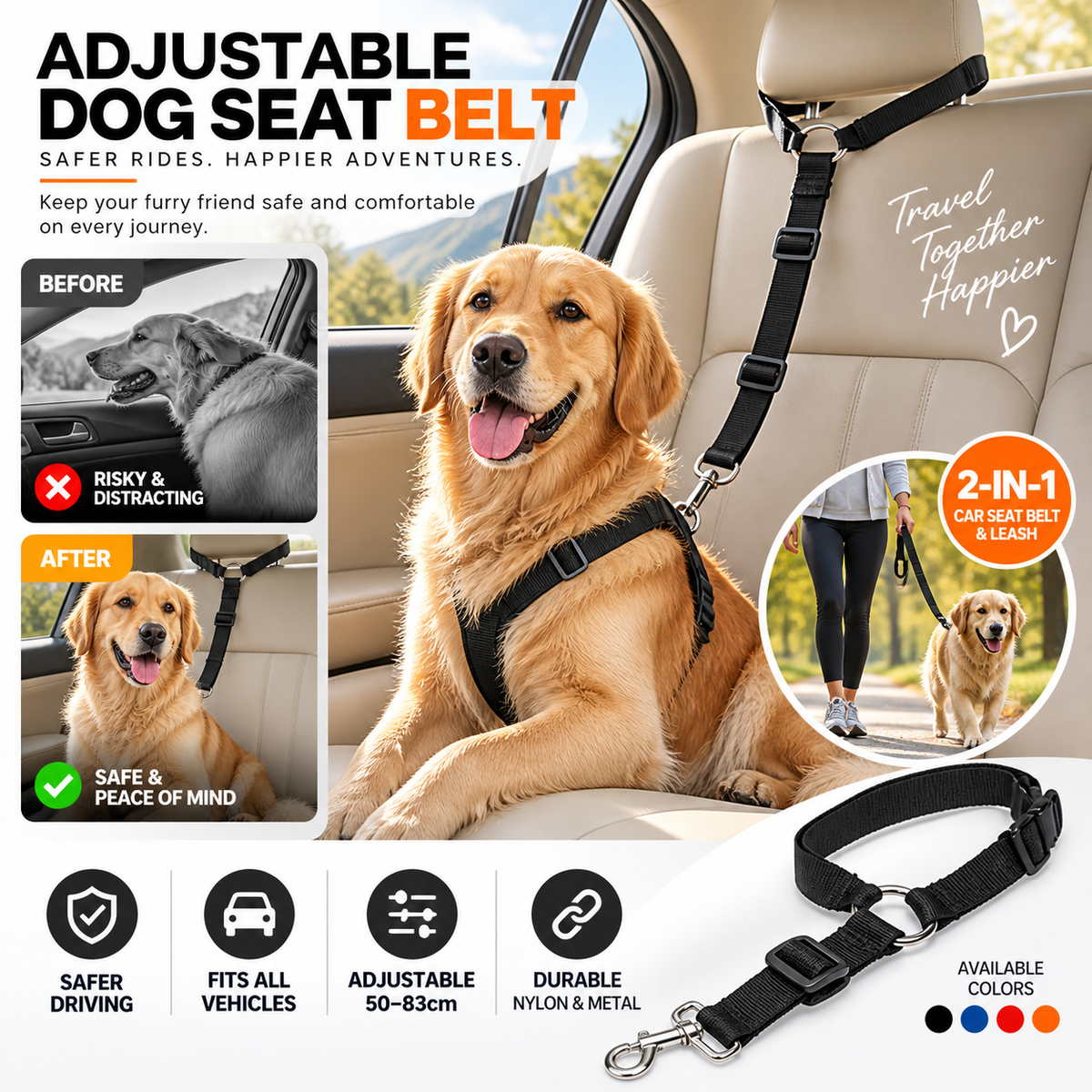 🥳HOT SALE🥳💞49K+ SOLD! Dog Seat Belt – From £8.99! Adjustable, universal & durable. Safe travels – grab yours! ✅