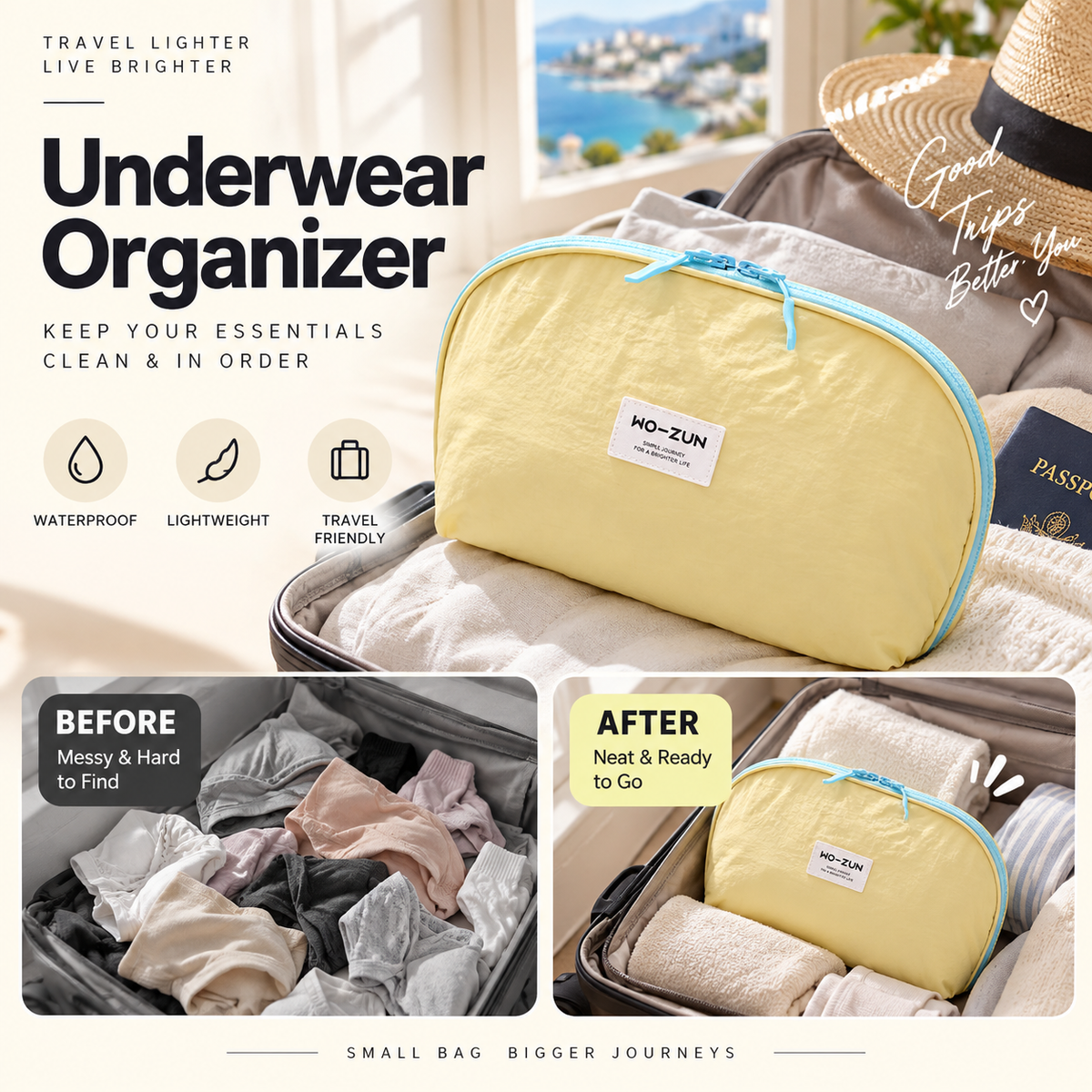 🏆 Last Day Special Price £12.99! 💐 Portable Underwear Travel Organizer – Separate Storage for Bras, Panties & Socks💕