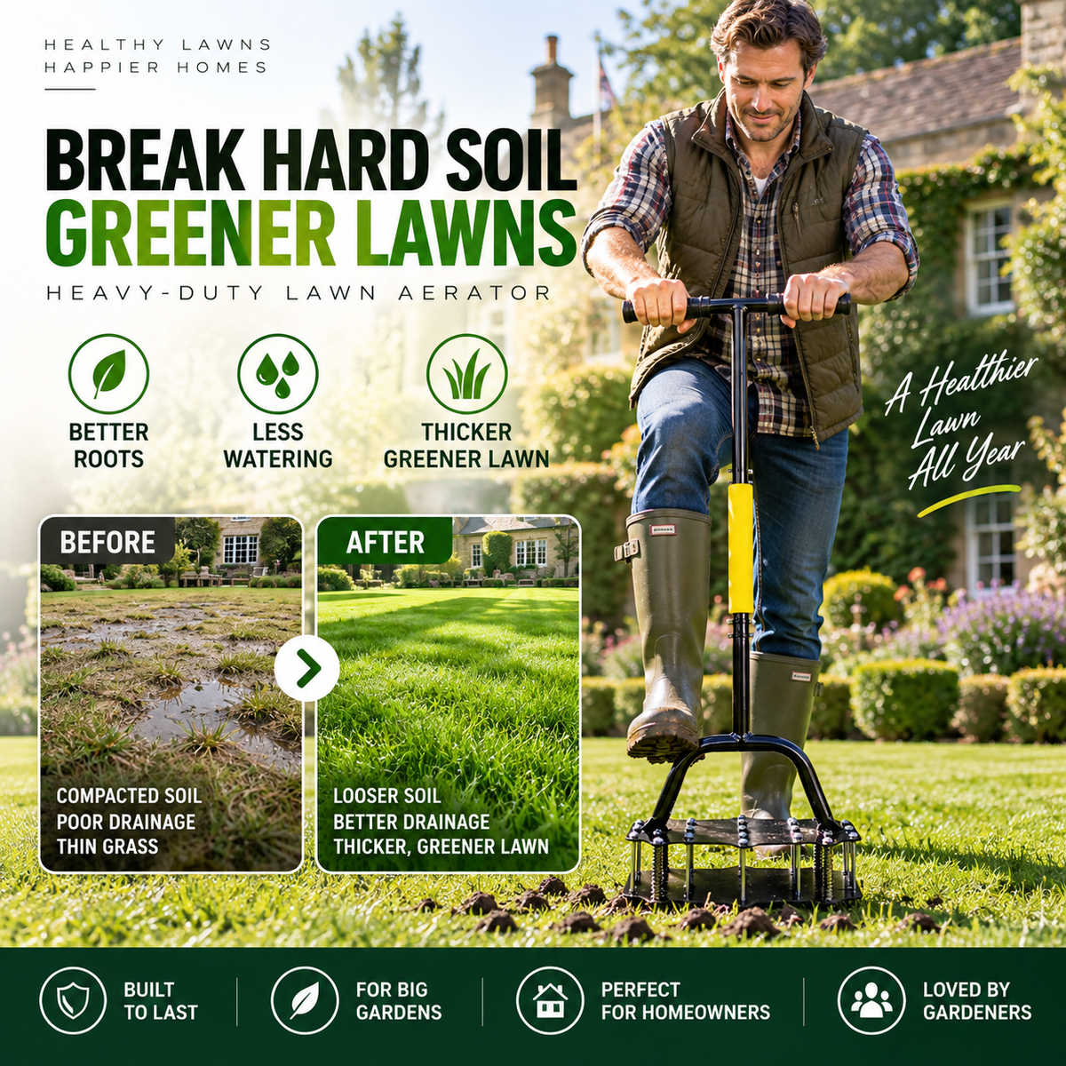 🌱 Heavy-Duty Lawn Aerator – Step In, Loosen Tough Soil & Keep Working 💪