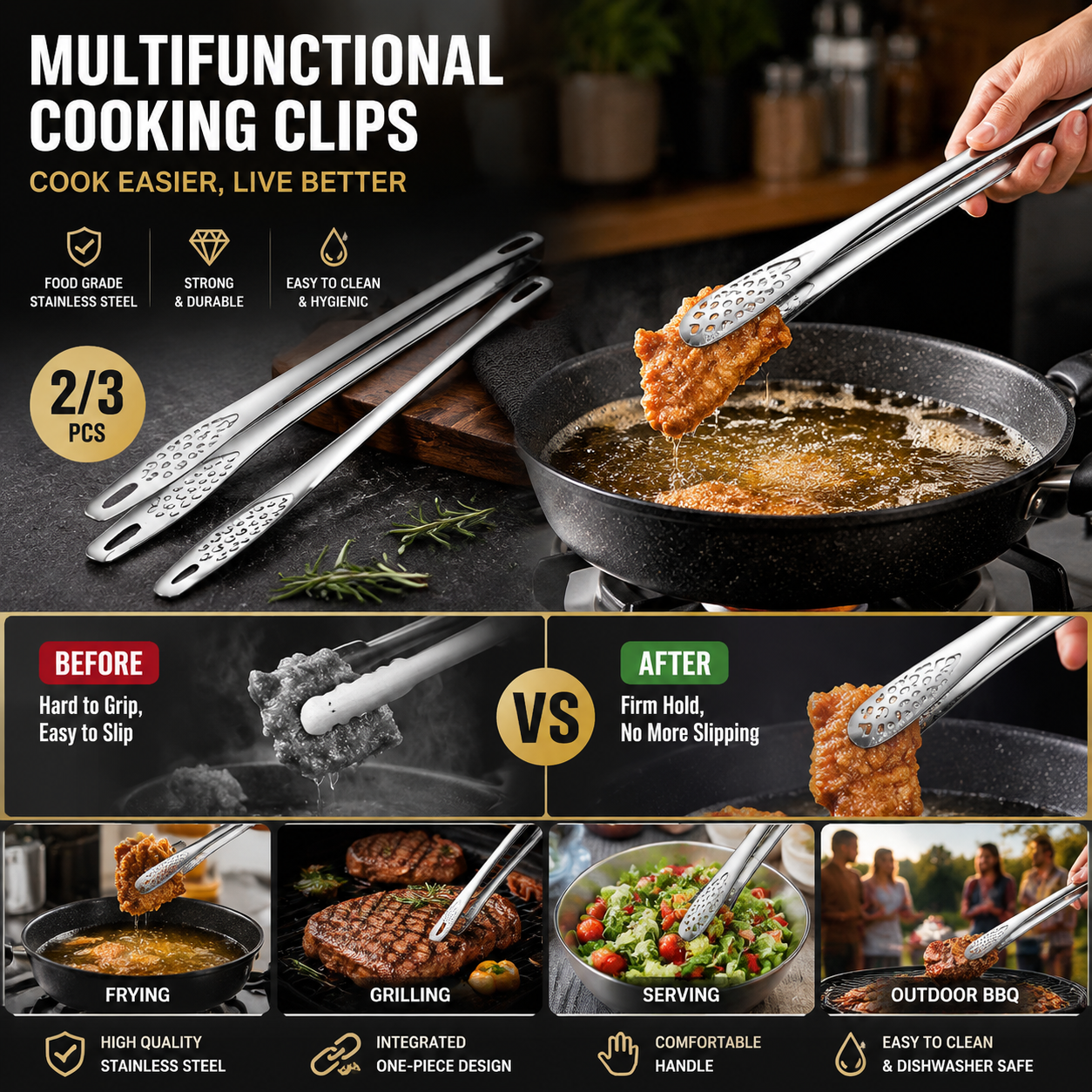 🥳HOT SALE🥳💞50K+ SOLD! BBQ Tongs – BOGO + 50% OFF! Integrated, easy grip & food-grade steel. Grill & kitchen favorite – grab yours! ✅