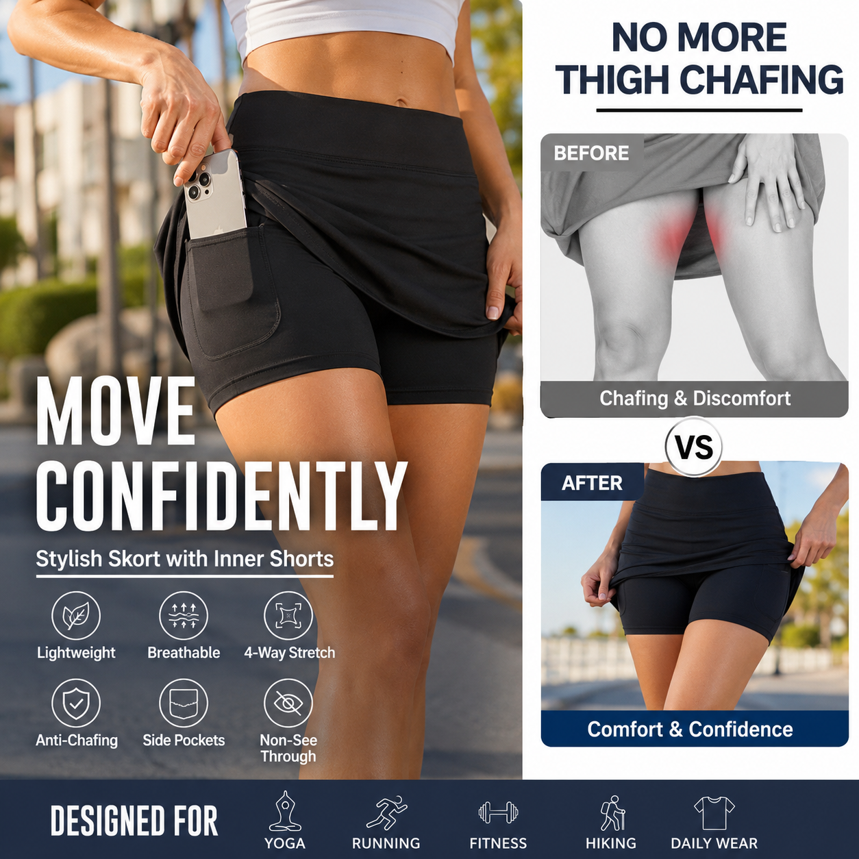 💥 Last Day! Special Sale – Only £9.99 👚Anti-Chafing Active Skort – Super soft and comfortable🔥