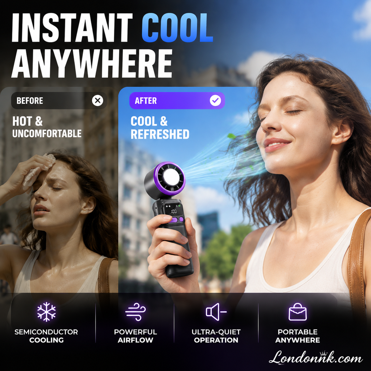 ❄️🌬️ 55% OFF!| Portable Neck Fan with Semiconductor Ice Cooling Plate | 3600mAh Foldable Personal Air Conditioner | LED Display & Type-C Charging