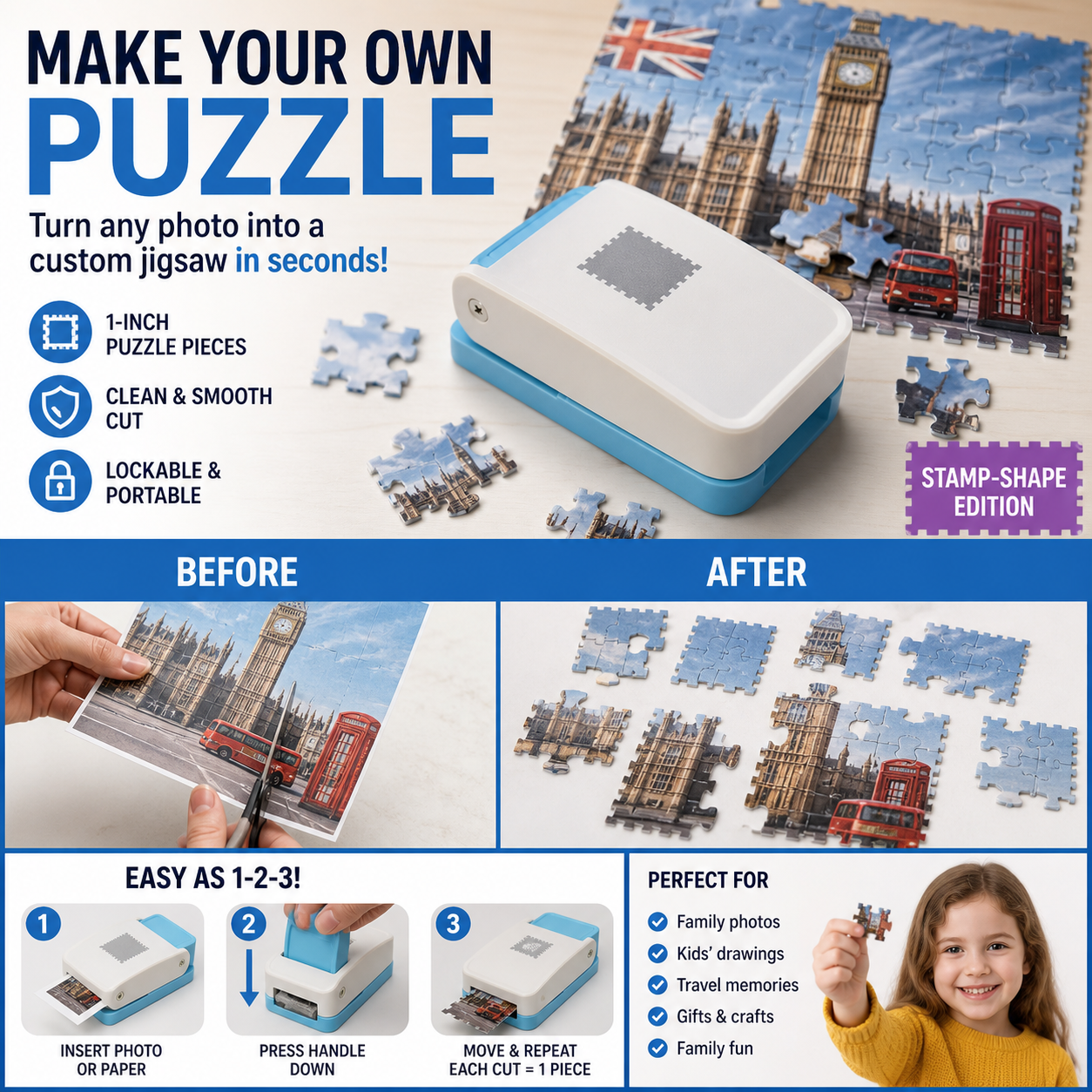 🥳HOT SALE🥳💞10K+ SOLD! Jigsaw Punch – From £12.99! Turn photos into puzzles, stainless blade & portable. Creative fun – grab yours! ✅