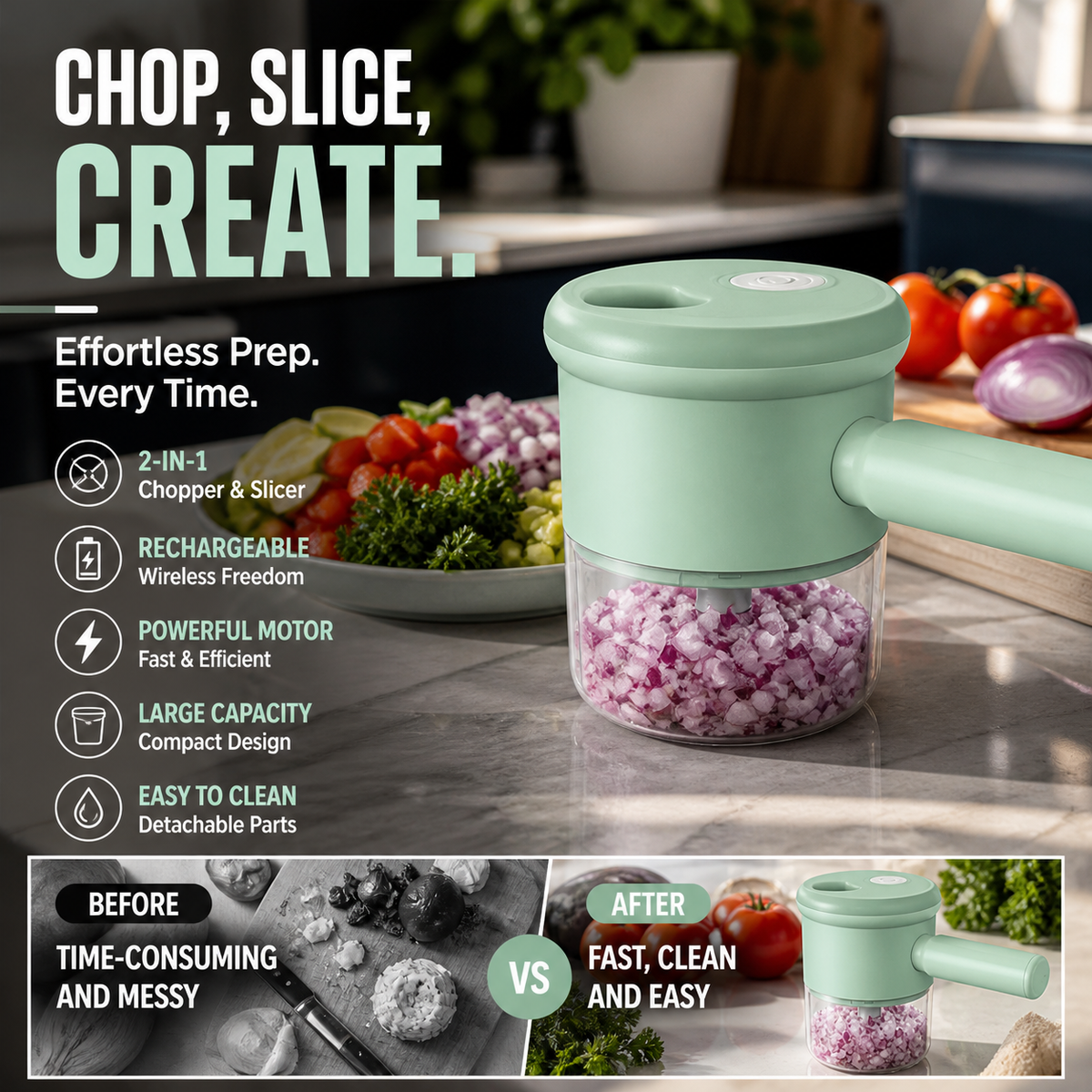 🥳HOT SALE🥳💞50K+ SOLD! Chopper & Slicer – From £19.99! Rechargeable, 2-in-1 & powerful. Prep fast – grab yours! ✅