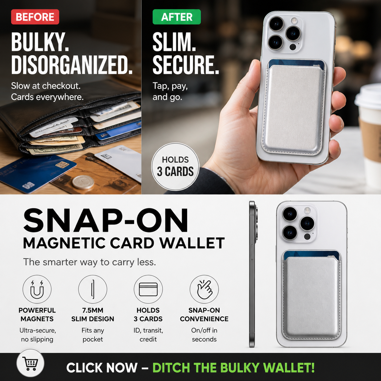 🥳HOT SALE🥳💞49K+ SOLD! Card Wallet – From £4.99! Snap-on, holds 3 cards & ultra-thin. Travel light – grab yours! ✅