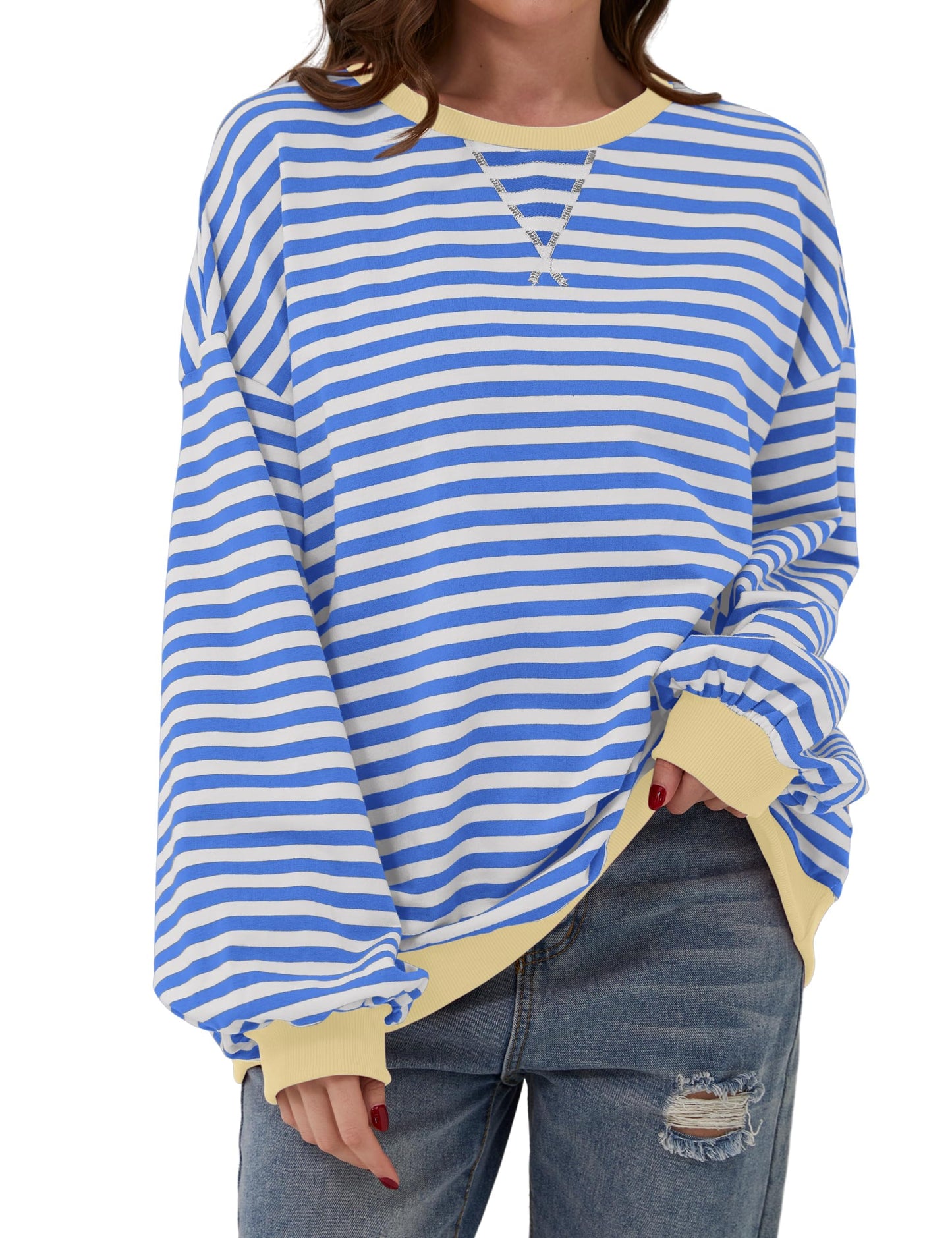 🎁 Hot Sale 49% OFF 🔥Women's Oversized Striped Long Sleeve Pullover