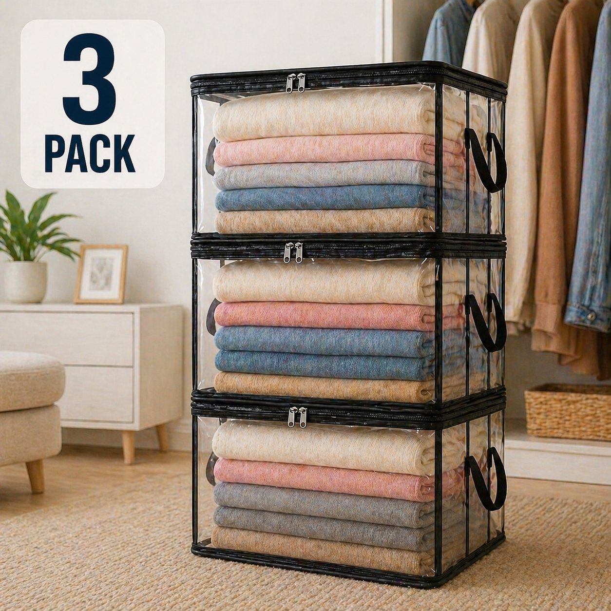 ⏰LAST DAY BUY 2 GET 1 FREE!!💕HomeVault™🇬🇧 Transparent Storage Bag – Large, Dust & Moisture-Proof with Handle✨Ultimate All-in-One Organizer for Clothes, Toys, Books, Stuffed Animals & Absolutely Everything! 🧸📚👕🧦
