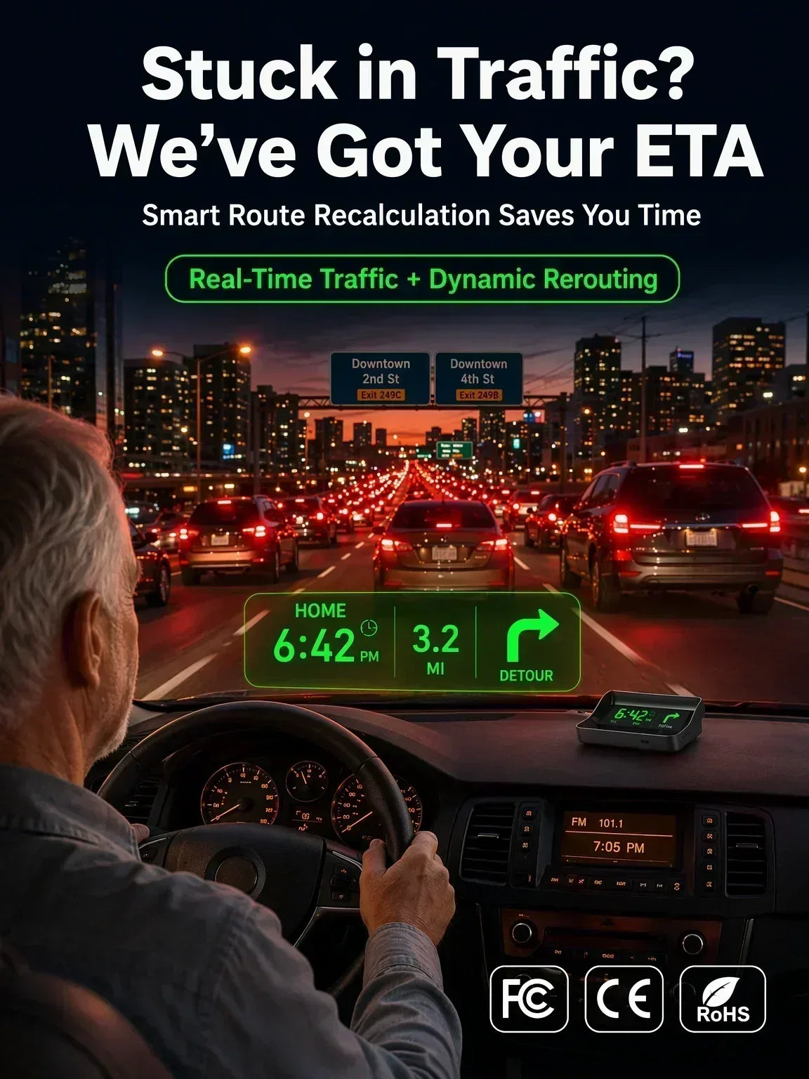 🚗50% OFF NOW! Head-Up Display Car GPS Digital Speedometer – Traffic Light Countdown & Red Light Camera Alert HUD, Universal Driver Safety Warning Device to Avoid Tickets for City Driving