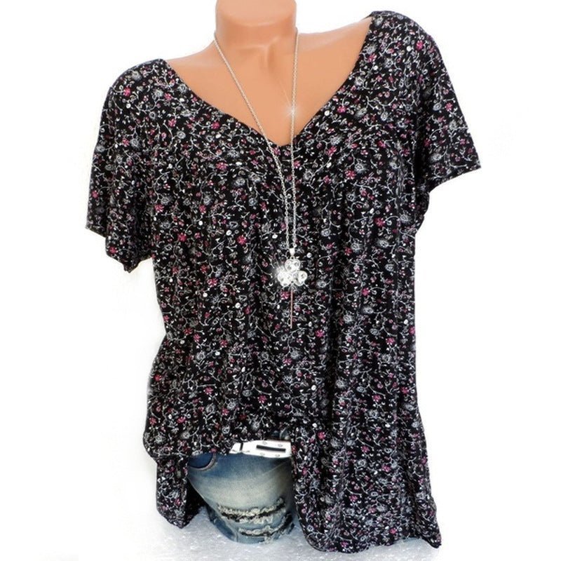 💎 50% OFF! 💎 Spring Floral Short Sleeve T-Shirt – V-Neck, Flowy & Wrinkle-Free for Effortless Summer Style 🌸👗