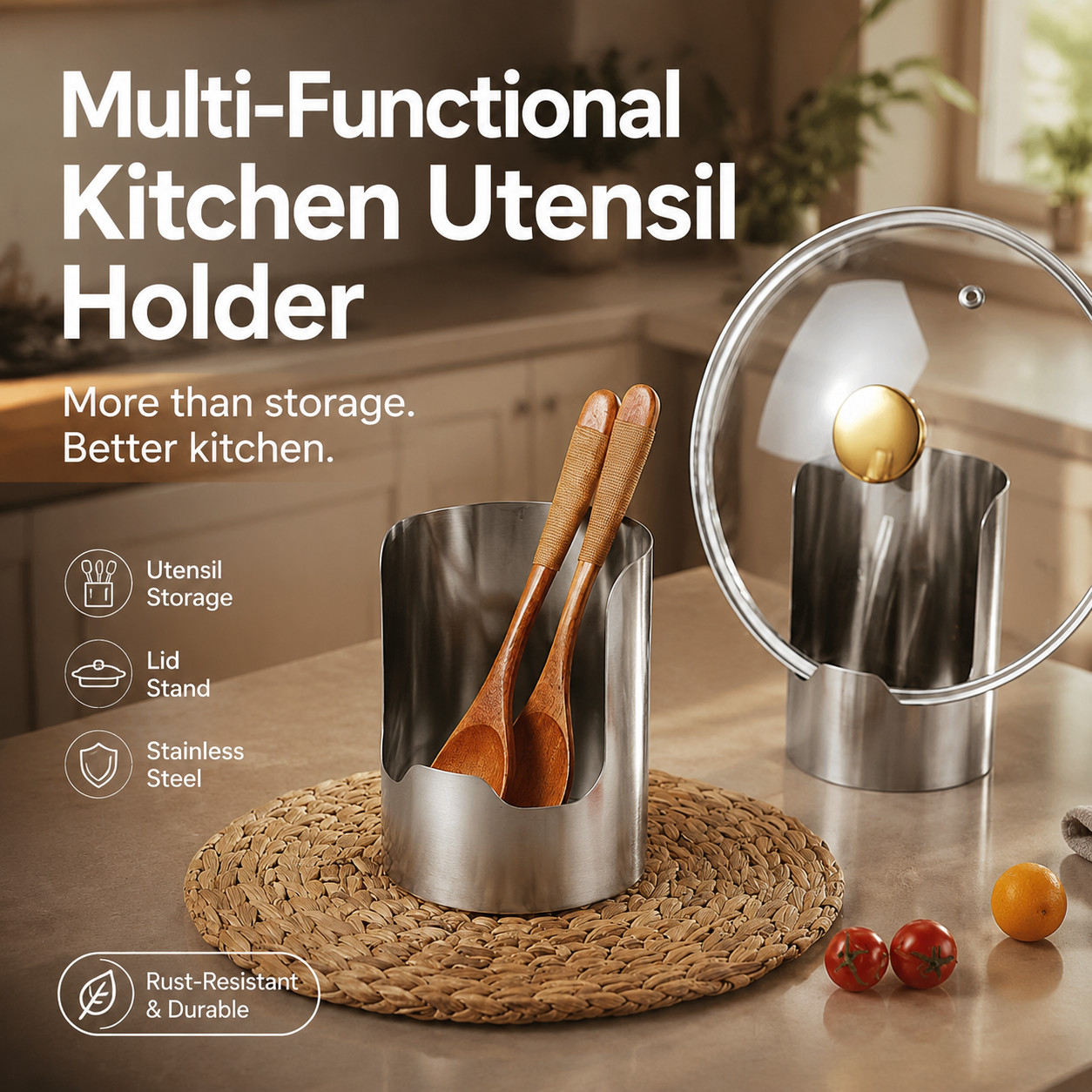 🥳HOT SALE🥳💞10K+ SOLD! Utensil Holder – From £8.98! Stainless steel, space-saving & sturdy. Tidy kitchen – grab yours! ✅