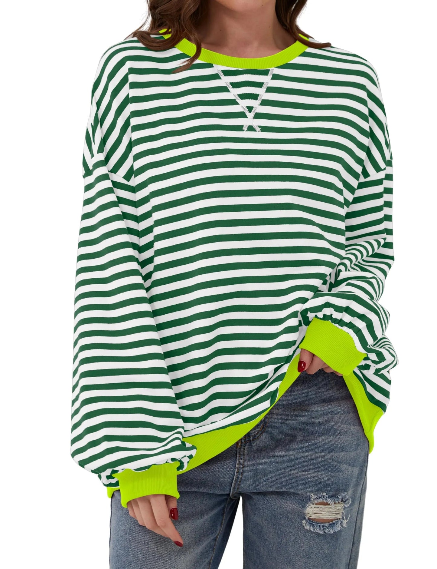 🎁 Hot Sale 49% OFF 🔥Women's Oversized Striped Long Sleeve Pullover