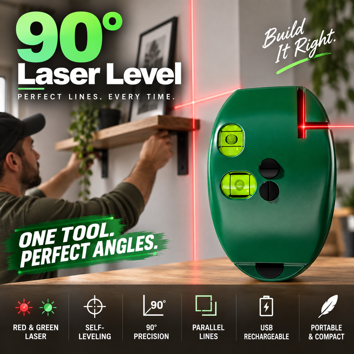 🥳HOT SALE🥳💞30K+ SOLD! Laser Level Square – From £9.99! 90° precision, infrared & portable. Perfect alignment – grab yours! ✅