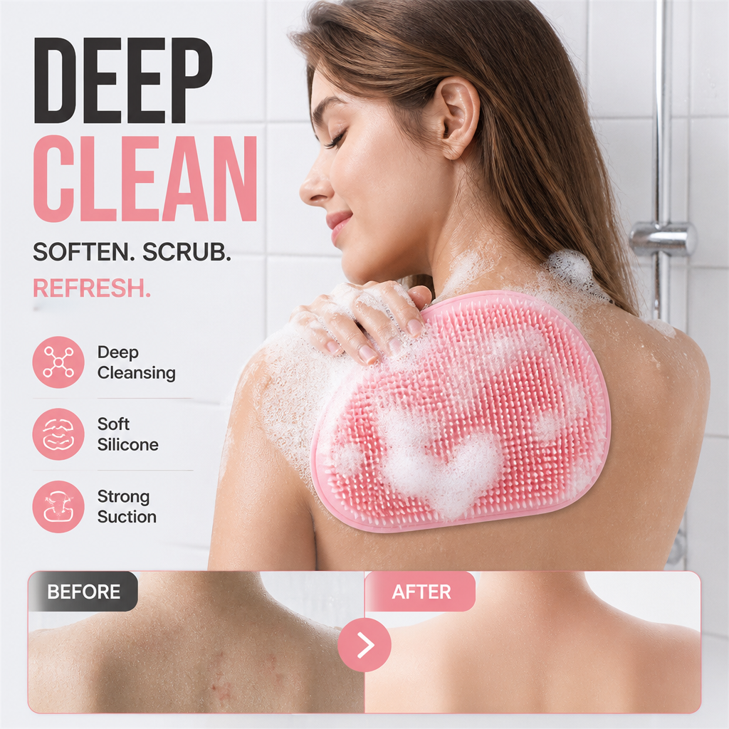 🥳HOT SALE🥳💞10K+ SOLD! Shower Scrubber – BUY 2 GET 1 FREE! Dual-sided, non-slip & massage pad. Deep clean – grab yours! ✅