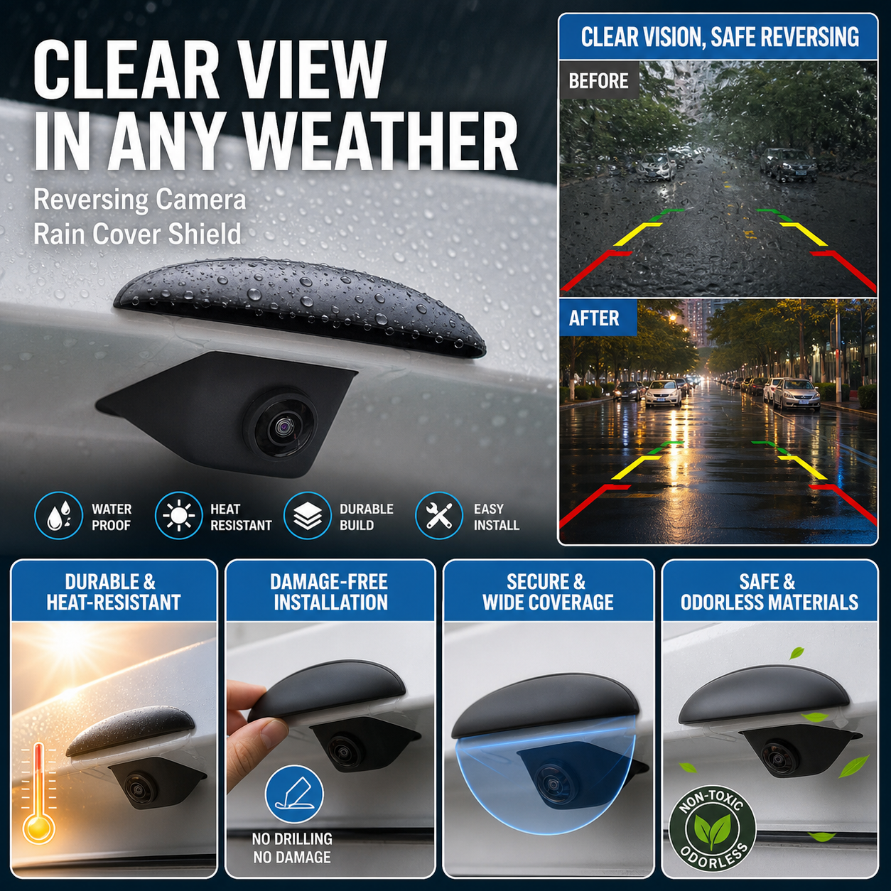 🥳HOT SALE🥳💞50K+ SOLD! Camera Rain Shield – From £3.99(2pk)! Blocks rain, clear view & easy install. Safe reversing – grab yours! ✅