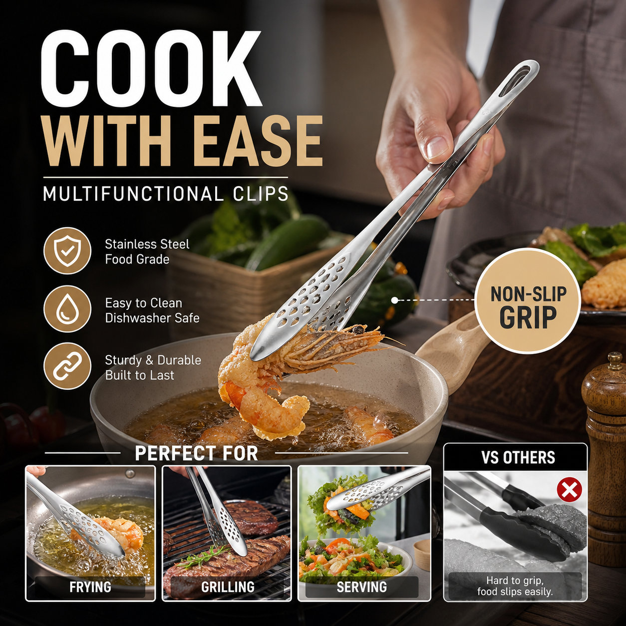 🥳HOT SALE🥳💞50K+ SOLD! BBQ Tongs – BOGO + 50% OFF! Integrated, easy grip & food-grade steel. Grill & kitchen favorite – grab yours! ✅