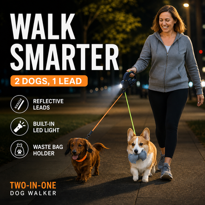 ⏰HOT SALE – LAST CHANCE⏰ Multi-Functional Pet Walking Leash – Retractable 3m, Reflective – Flashlight & Waste Bag Holder – Comfort Grip! 🔥