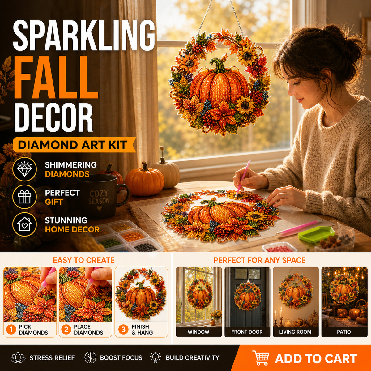 🥳HOT SALE🥳💞50K+ SOLD! Pumpkin Wreath Kit – From £10.99! Complete DIY, acrylic base & sparkling resin beads. Festive fall decor – grab yours! ✅
