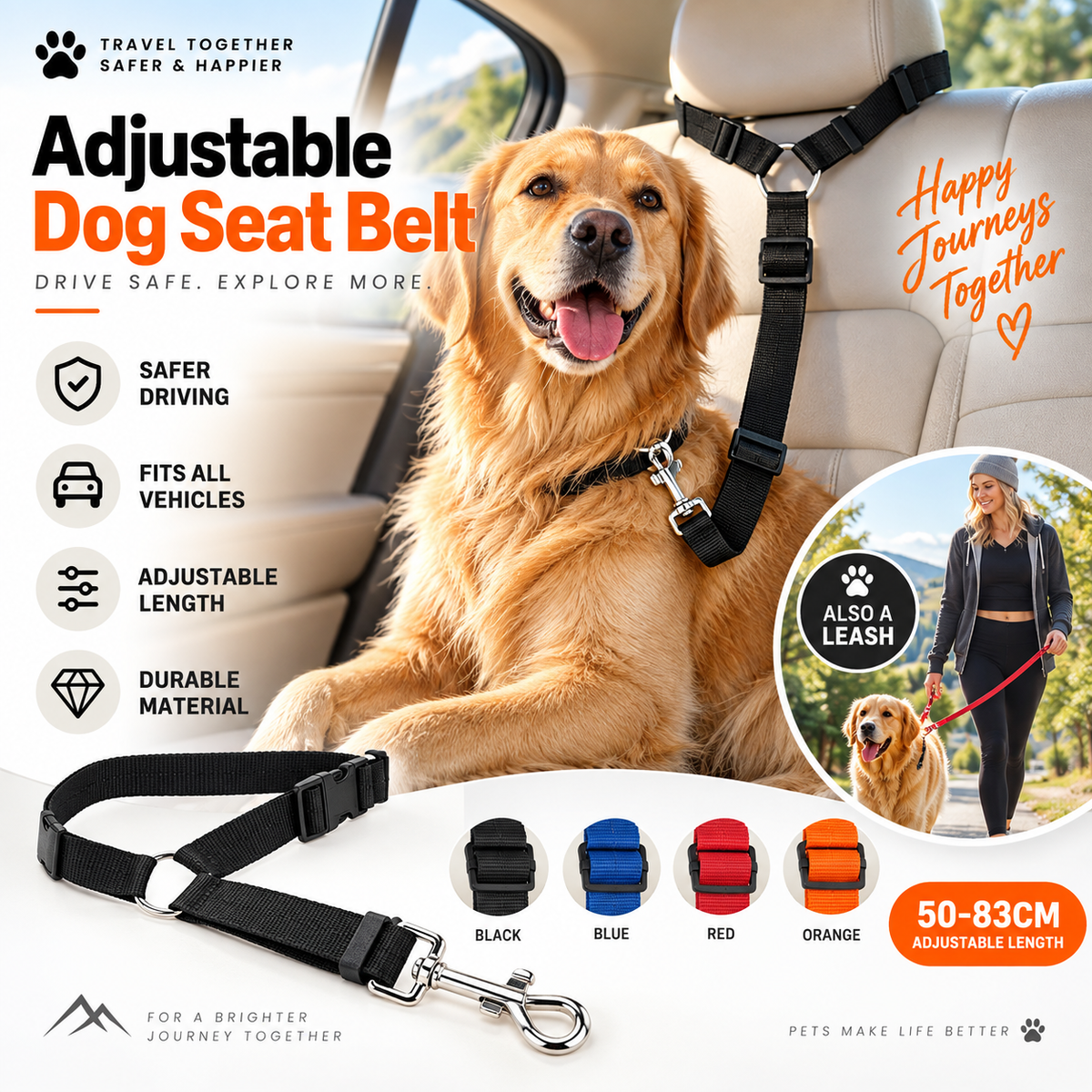 🥳HOT SALE🥳💞49K+ SOLD! Dog Seat Belt – From £8.99! Adjustable, universal & durable. Safe travels – grab yours! ✅