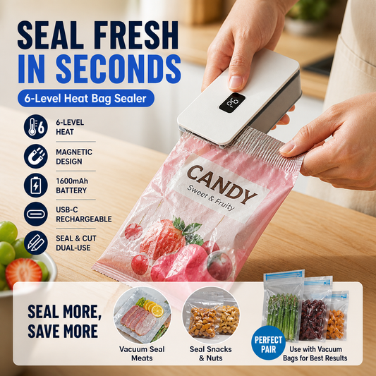 🥳2026 HOT SALE🥳💞50K+ SOLD!⏰⚡ 50% OFF! Rechargeable Bag Sealer – No batteries needed, USB-C charging. Magnetic back for fridge storage. 6 heat settings for any bag. Keeps food fresh longer. 🧊✨