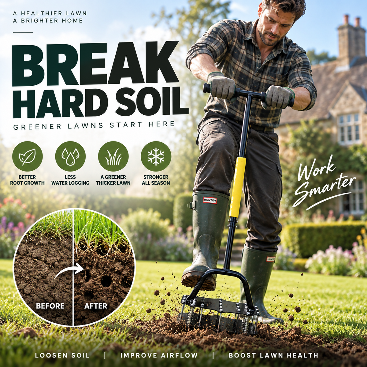 🌱 Heavy-Duty Lawn Aerator – Step In, Loosen Tough Soil & Keep Working 💪
