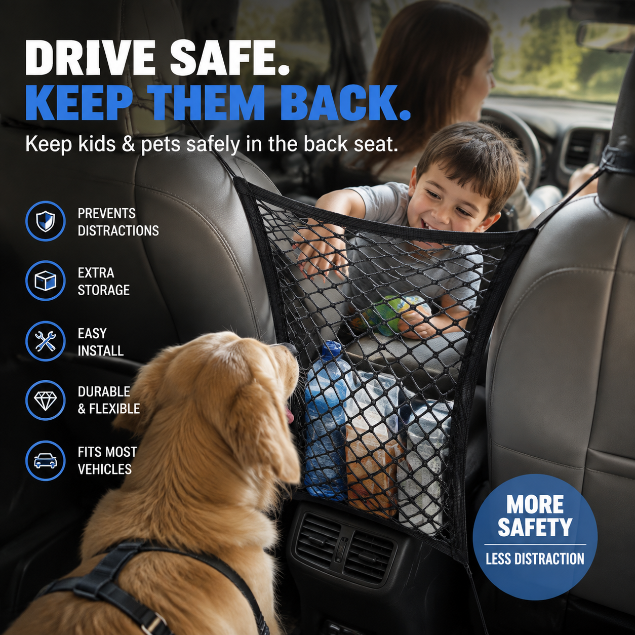 🥳HOT SALE🥳💞50K+ SOLD! Car Net Bag – From £5.99! Keeps pets/kids safe, organizes essentials & easy install. Safe drive – grab yours! ✅