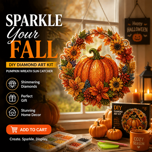 🥳2026 BESTSELLER🥳 Pumpkin Diamond Painting Wreath – Complete DIY Kit, High-Gloss Resin – Wreath Design – Calming Craft & Stunning Decor! 🛡️💨