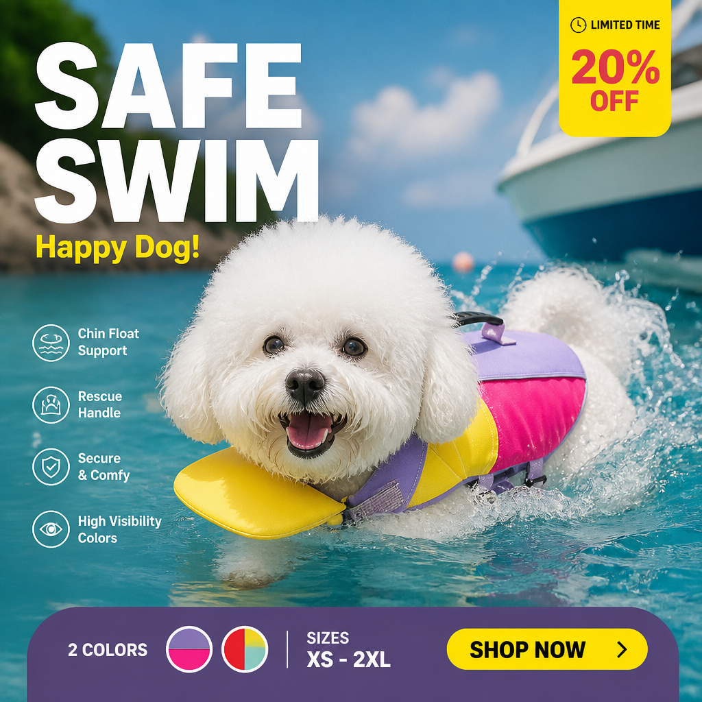 🥳HOT SALE🥳💞10K+ SOLD! Dog Life Jacket – From £12.99! Chin float support, rescue handle & high-visibility. Safe water fun – grab yours! ✅