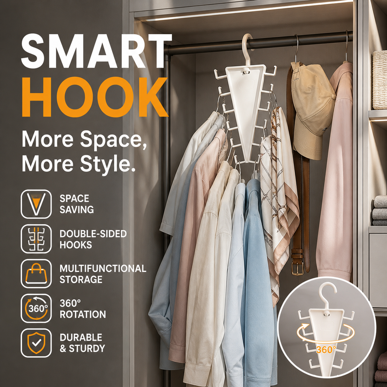 🥳HOT SALE🥳💞50K+ SOLD! Closet Organizer – From £3.99! V-shaped, double hooks & rotating. Tidy closet – grab yours! ✅