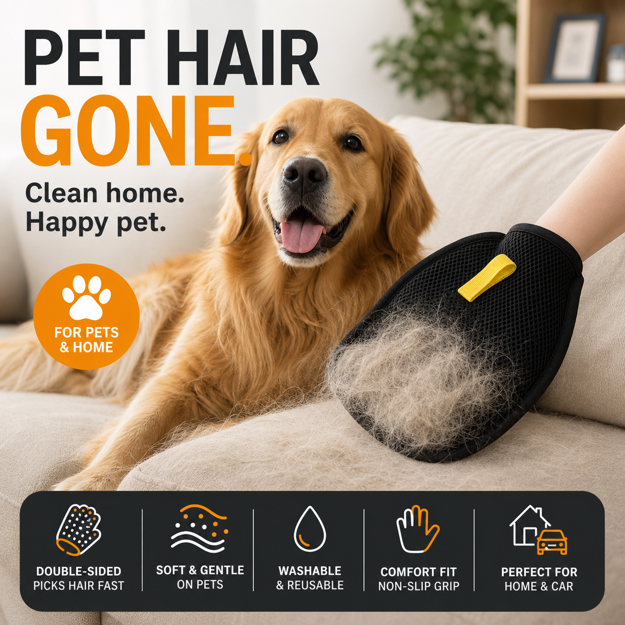 🐾🧤 Pet Hair Remover Electrostatic Gloves – Double-Sided Efficient, Soft Silicone & Washable Reusable (Versatile Home+Car)!