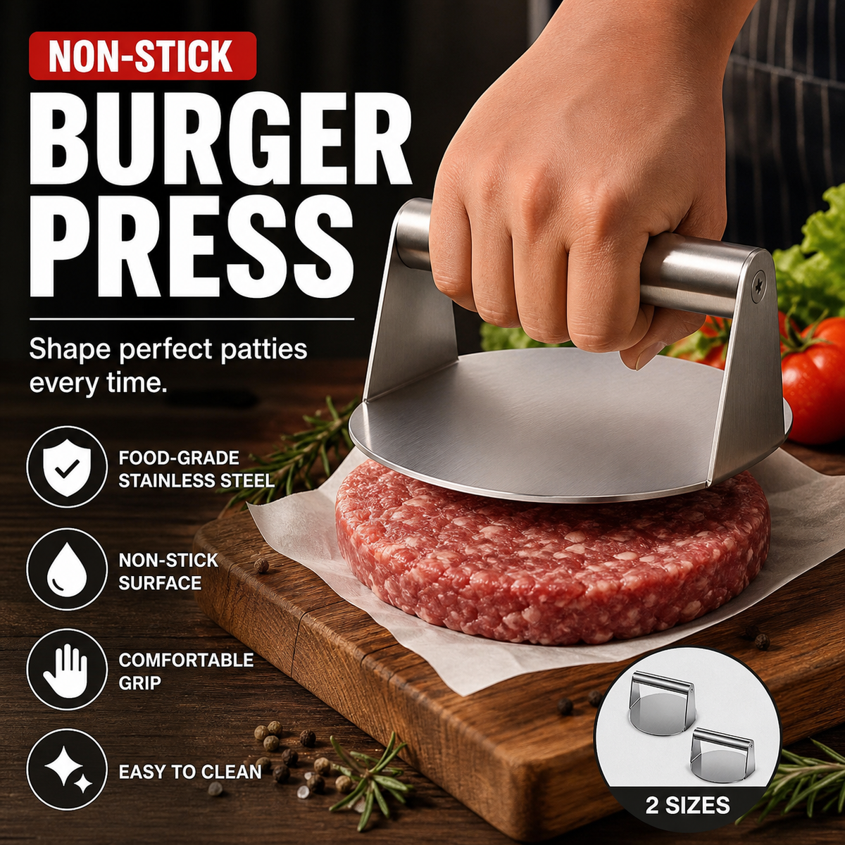🥳HOT SALE🥳💞50K+ SOLD! Burger Press – From £5.99! Non-stick, easy clean & ergonomic. Perfect patties – grab yours! ✅