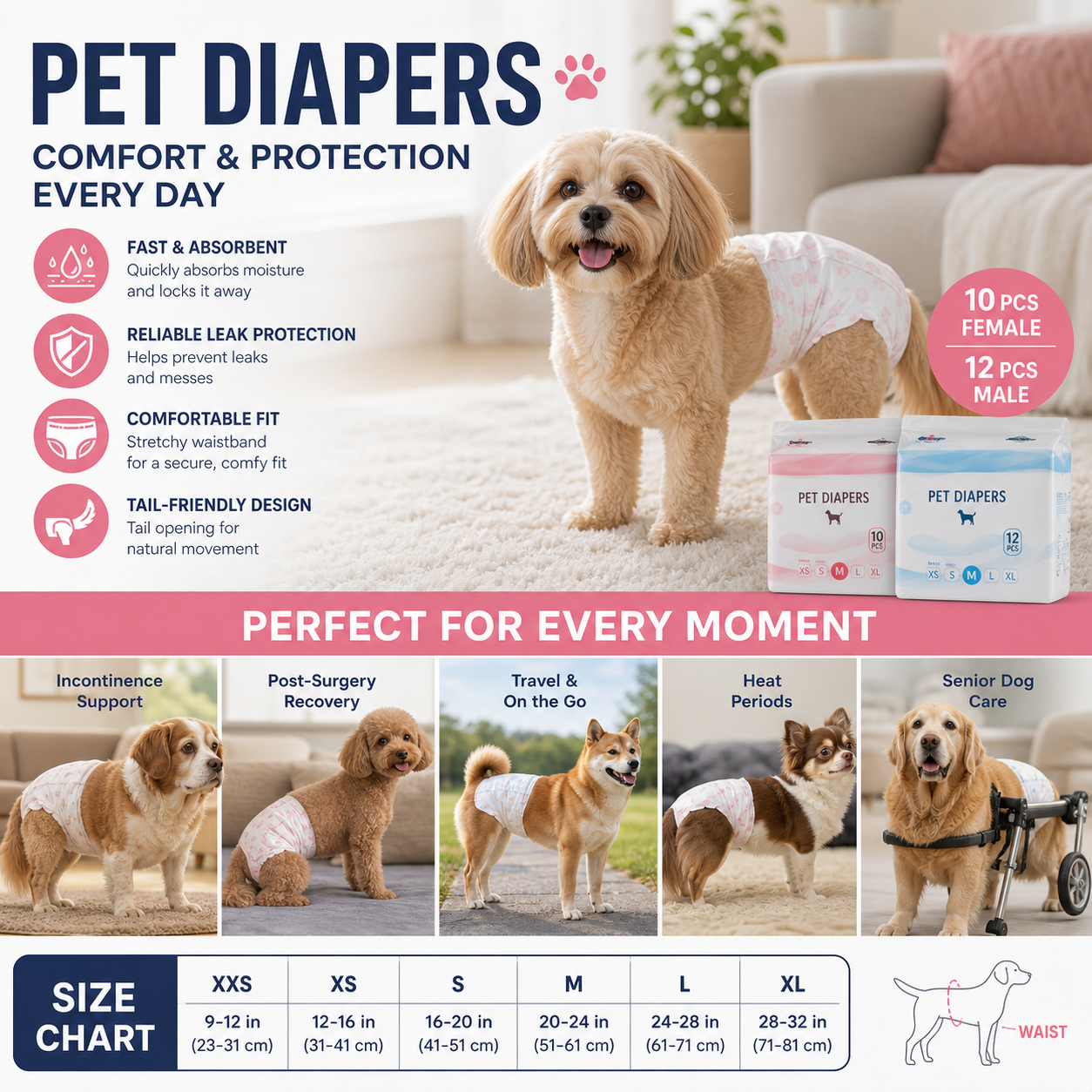 🥳HOT SALE🥳💞50K+ SOLD! Dog Diapers – From £5.99! Fast absorbing, leak-proof & breathable. Protect floors & furniture – grab yours! ✅