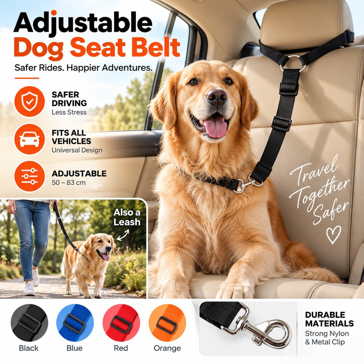 🥳HOT SALE🥳💞49K+ SOLD! Dog Seat Belt – From £8.99! Adjustable, universal & durable. Safe travels – grab yours! ✅