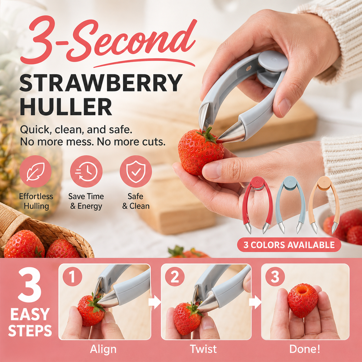 🥳HOT SALE🥳💞50K+ SOLD! Fruit Stem Remover – BUY 2 GET 1 FREE! 3-second hulling, food-grade & safe. Prep fast – grab yours! ✅