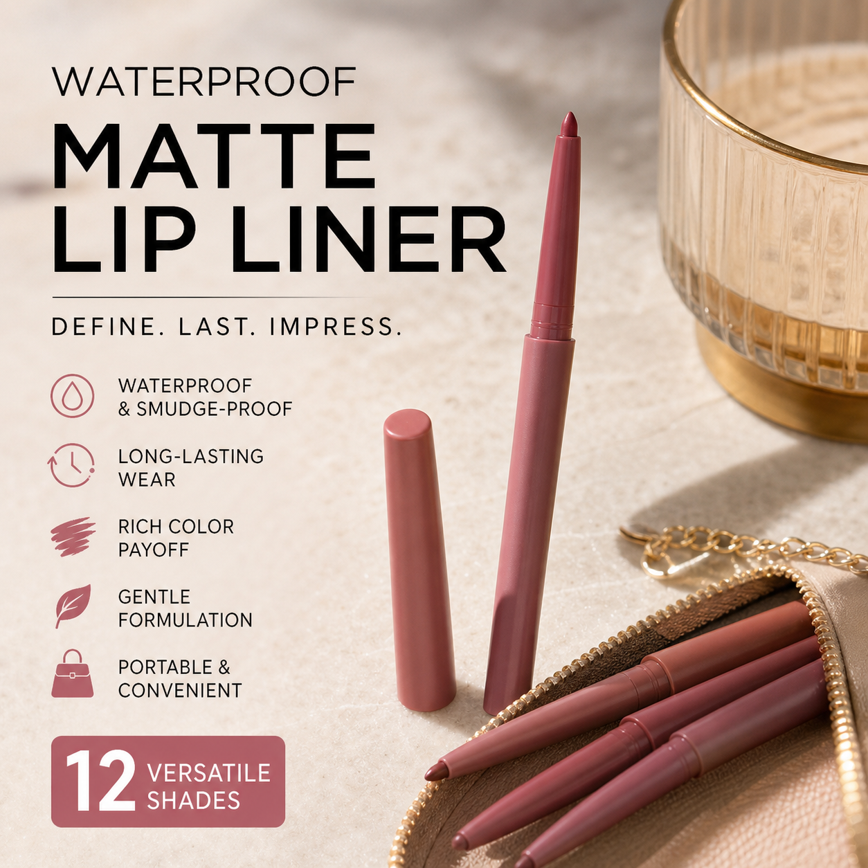 ⏰50% OFF – LAST CHANCE⏰ Waterproof Matte Lip Liner Set – 12 Shades, Smudge-Proof – Long-Lasting, Gentle Formula – Slim & Portable! 🔥