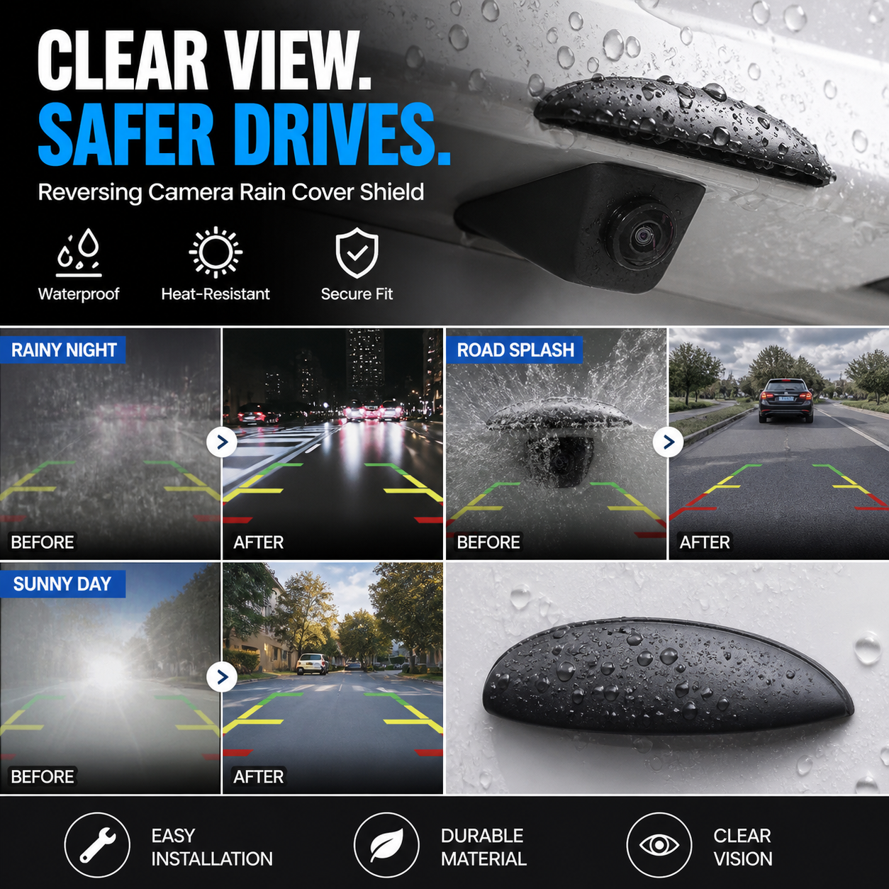 🥳HOT SALE🥳💞50K+ SOLD! Camera Rain Shield – From £3.99(2pk)! Blocks rain, clear view & easy install. Safe reversing – grab yours! ✅