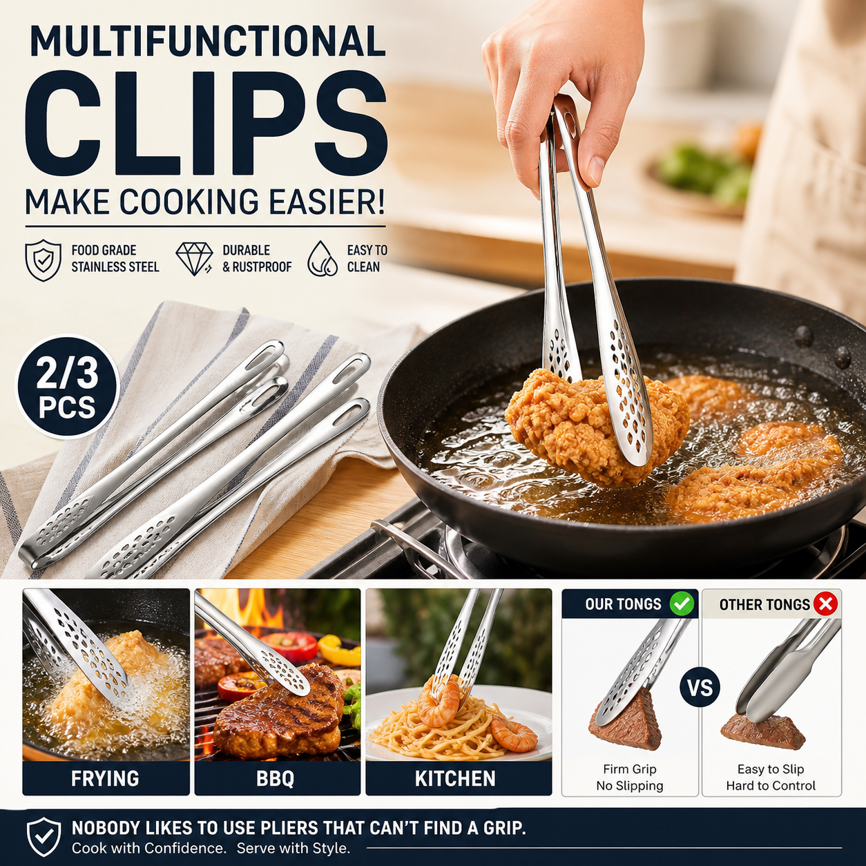 🥳HOT SALE🥳💞50K+ SOLD! BBQ Tongs – BOGO + 50% OFF! Integrated, easy grip & food-grade steel. Grill & kitchen favorite – grab yours! ✅