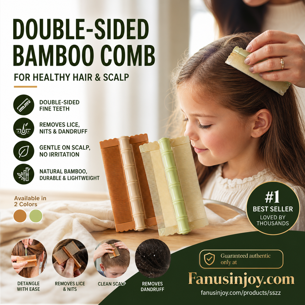 ✨️Amazing Buy 1 get 1 free🔥 🎋💇‍♀️Protect Your Scalp！Nourish Your Hair！🎋Bamboo Styling Double-Sided Fine Teeth Comb