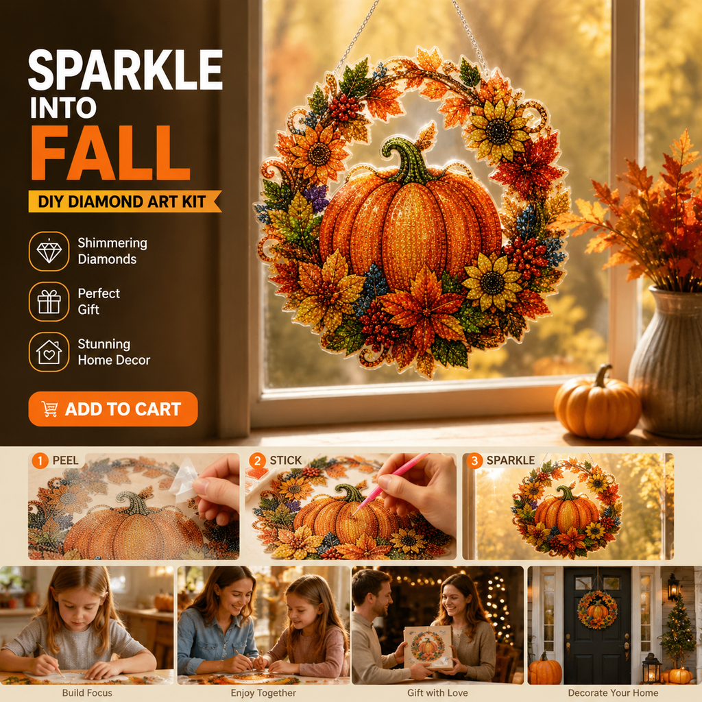 🥳HOT SALE🥳💞50K+ SOLD! Pumpkin Wreath Kit – From £10.99! Complete DIY, acrylic base & sparkling resin beads. Festive fall decor – grab yours! ✅