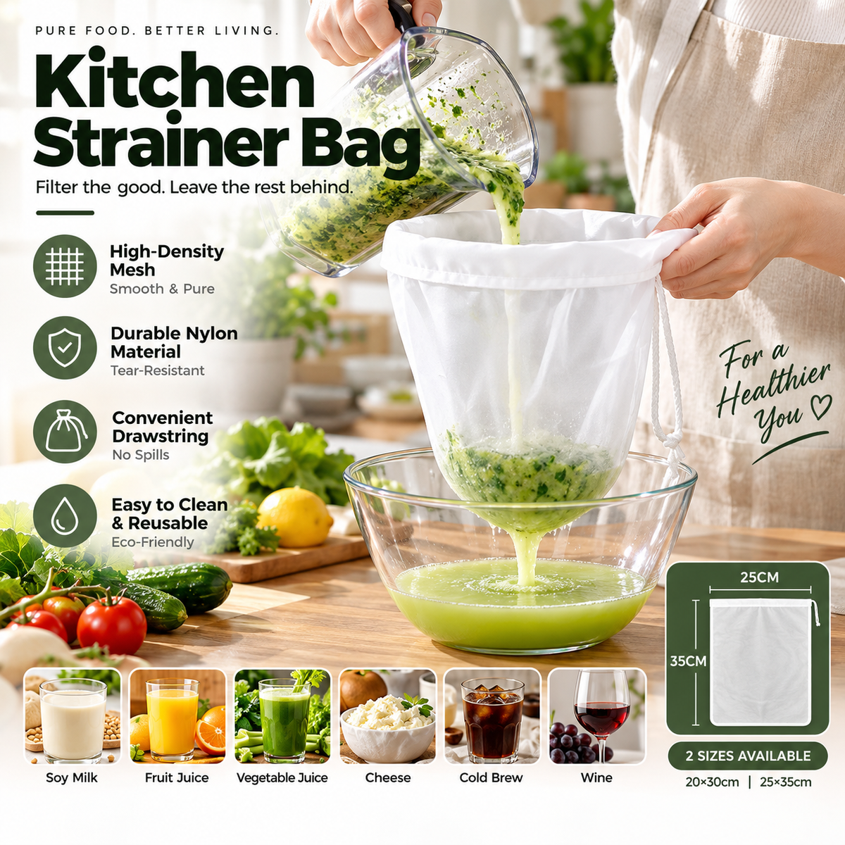 🥳HOT SALE🥳💞10K+ SOLD! Strainer Bag – From £6.99! High-density mesh, drawstring & reusable. Smooth filtering – grab yours! ✅