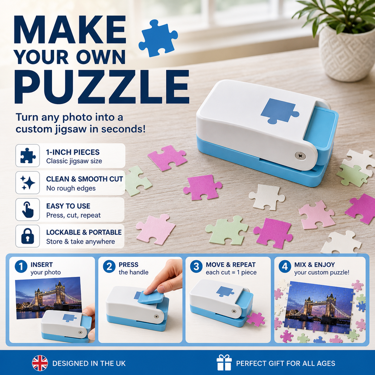 🥳HOT SALE🥳💞10K+ SOLD! Jigsaw Punch – From £12.99! Turn photos into puzzles, stainless blade & portable. Creative fun – grab yours! ✅