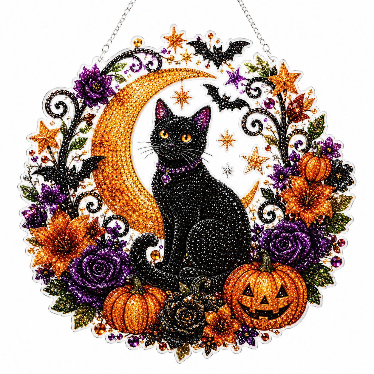 🥳HOT SALE🥳💞12K+ SOLD! Halloween Ornament – From £12.99! DIY suncatcher, resin beads & cat/pumpkin design. Festive craft – grab yours! ✅