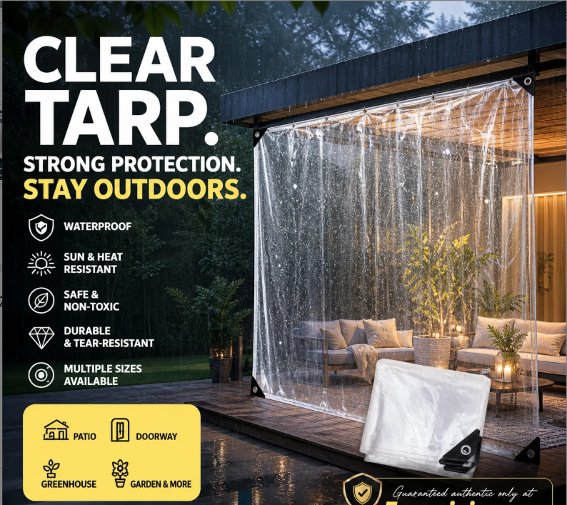 🥳2026 BESTSELLER🥾 Clear Tarp – Heavy-Duty 0.35mm PVC, 14 Mil – Waterproof, UV & Tear-Resistant – Reinforced Edges & Grommets – 3 Sizes! 🛡️💨